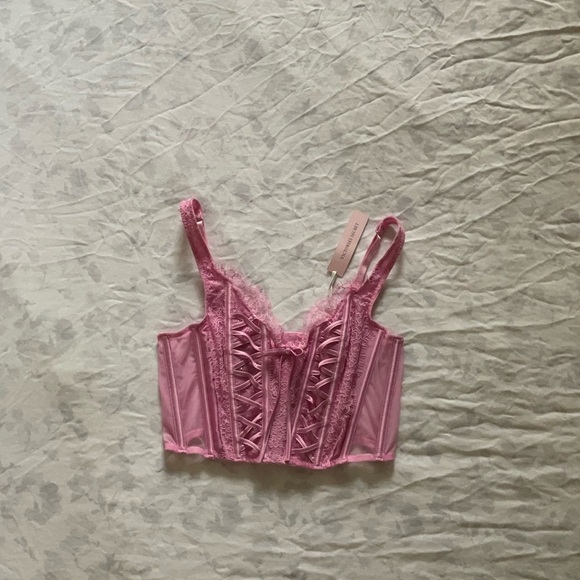 BRAND NEW Victoria Secret Pink Lace Corset Crop Top - Picture 1 of 2